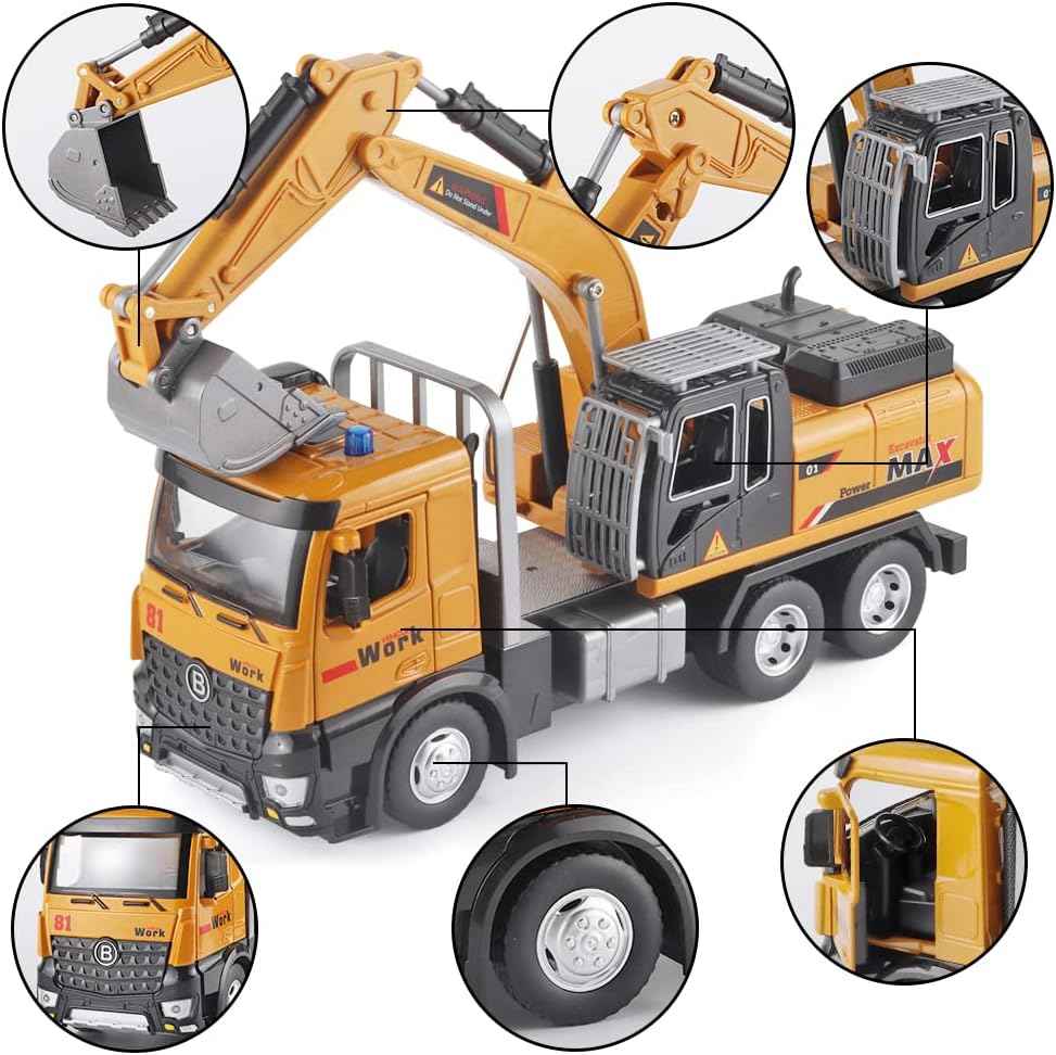 oanmyjjo children's die-cast metal excavator model with sound and light for boys 3-5 years