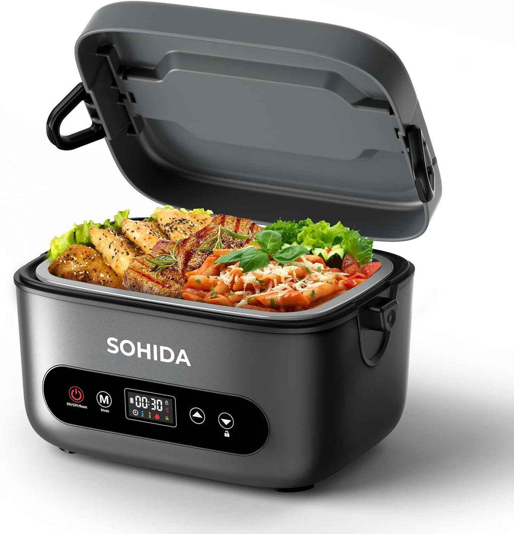 100W Cordless Electric Lunch Box for Adults, Rechargeable Battery Powered Heated Lunch Box with 5-Sided Heating for Work and Outdoor Use
