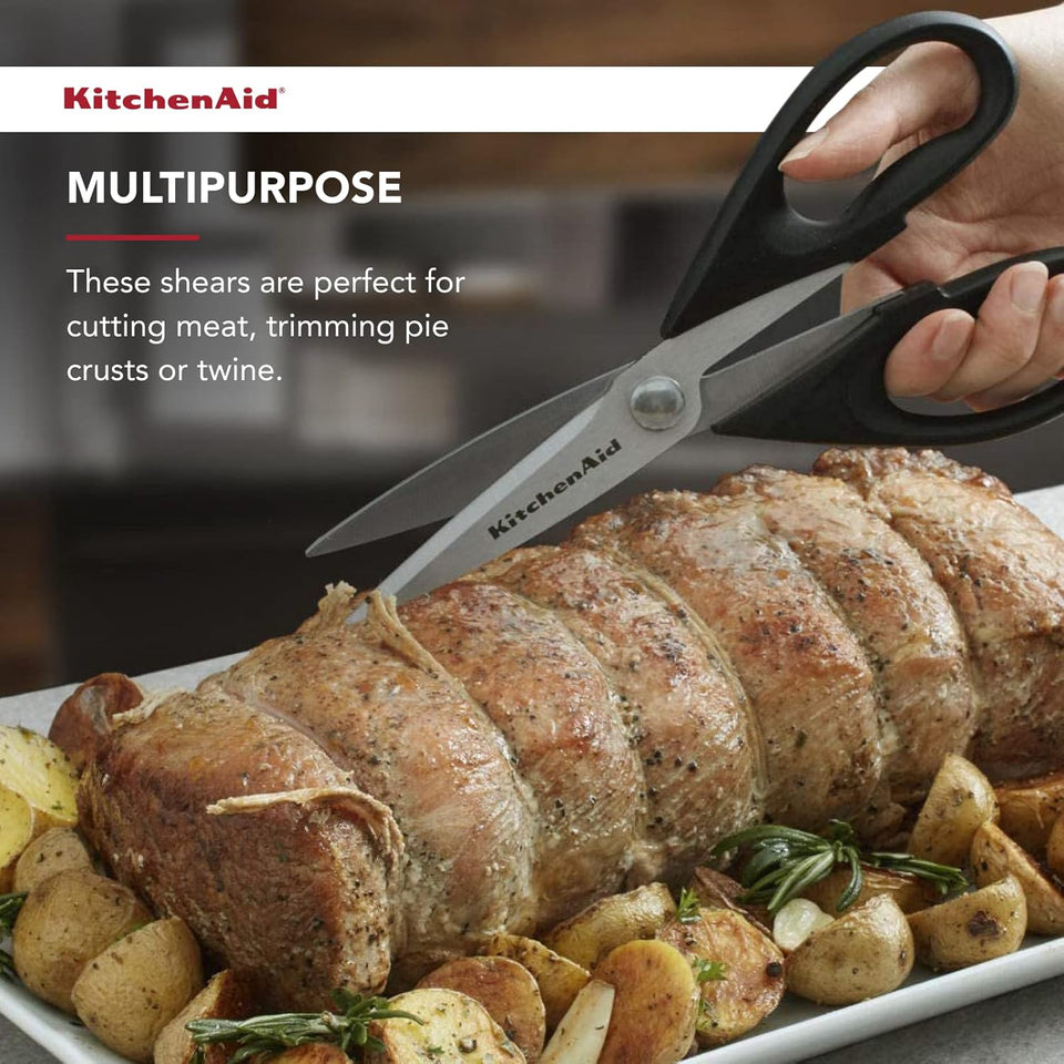 KitchenAid All PLrpose Kitchen Shears with Protective Sheath Durable Stainless Steel Scissors, Dishwasher Safe, Soft Grip Comfort Handle, 8.72 Inch, Black
