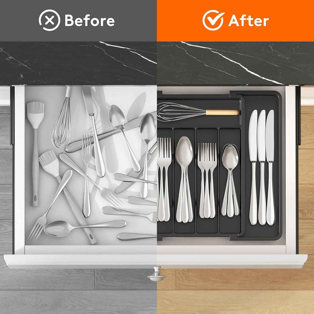 Lifewit silverware drawer organizer with adjustable expandable tray for kitchen, BPA free flatware holder