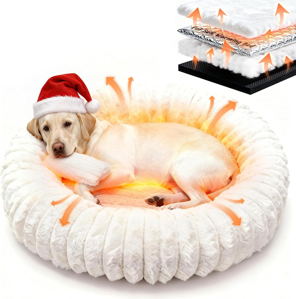 Self Warming Cat Bed for Indoor Cats, Donut Shape, Self-Heating Dog Bed with Non-Slip Bottom, Washable & Portable (Size S)