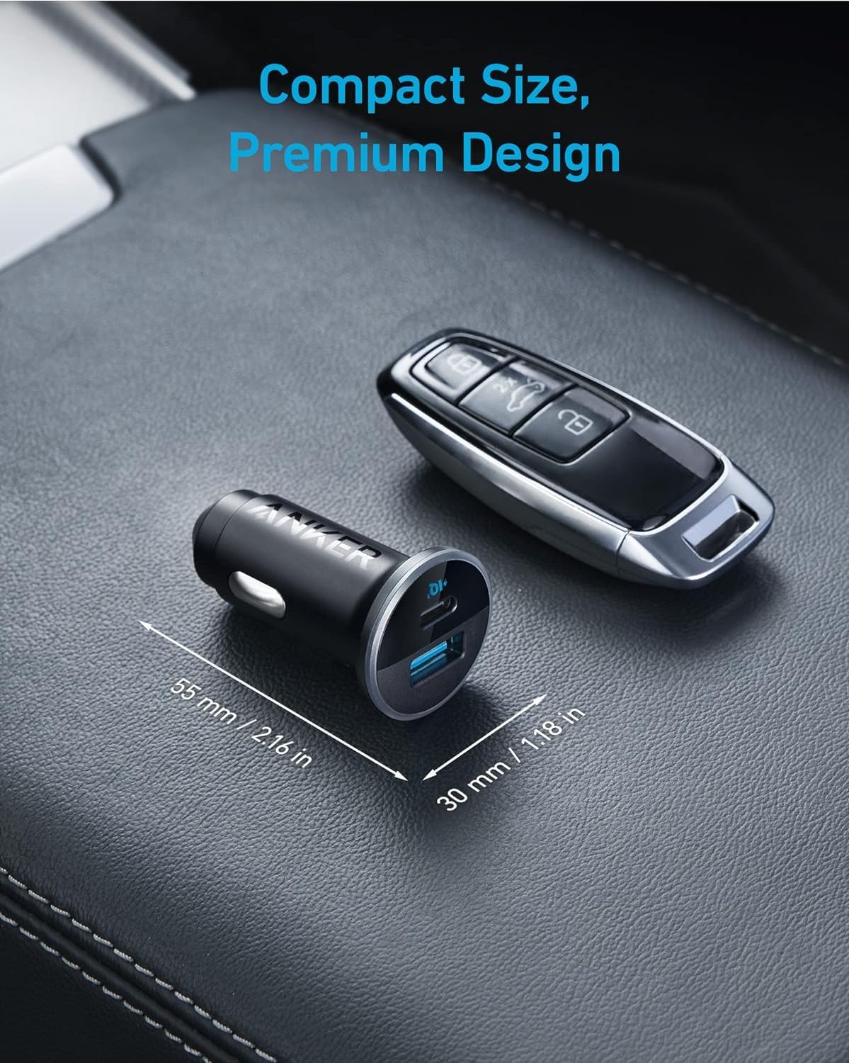 Anker 323 USB C Car Charger Adapter, 52.5W Cigarette Lighter Charger with 30W PowerIQ 3.0 Fast Charging Cable for iPhone 17/17 Pro Max/16/15/14 Series, Galaxy S25/24/23, Pixel, iPad, AirPods and More - ShopUS