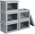 Storage Bins with Lids - Fabric Closet Storage Bins with Window, Collapsible Baskets for Shelves 4 Pack, Home Decorative Boxes for Clothes, Closet, Office, Grey