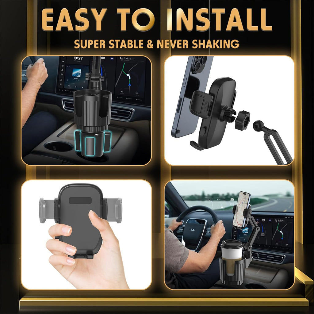 Phone Holders for Your Car, 2 in 1 Universal Cup Holder Expander Adjustable Base with Phone Mount, Long Arm with 360å¡Rotation Cup Holder Phones Mount for Car Compatible with All Smartphones - ShopUS