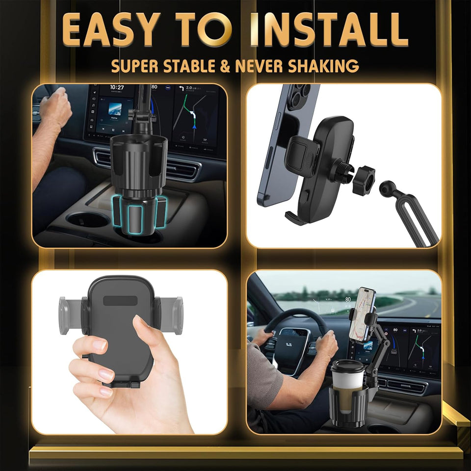 Phone Holders for Your Car, 2 in 1 Universal Cup Holder Expander Adjustable Base with Phone Mount, Long Arm with 360å¡Rotation Cup Holder Phones Mount for Car Compatible with All Smartphones - ShopUS