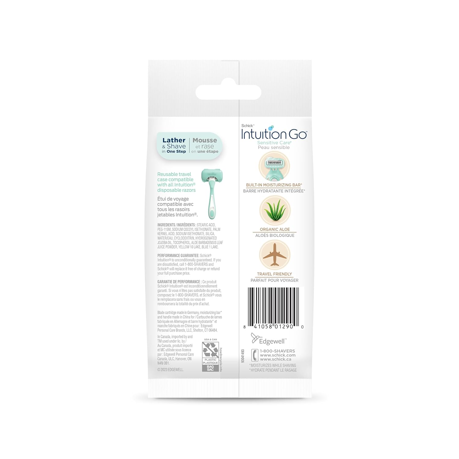 Schick Intuition Go Disposable Razor for Sensitive Skin, 1ct, Razors for Women with Organic Aloe, Travel-Friendly, Stocking Stuffer