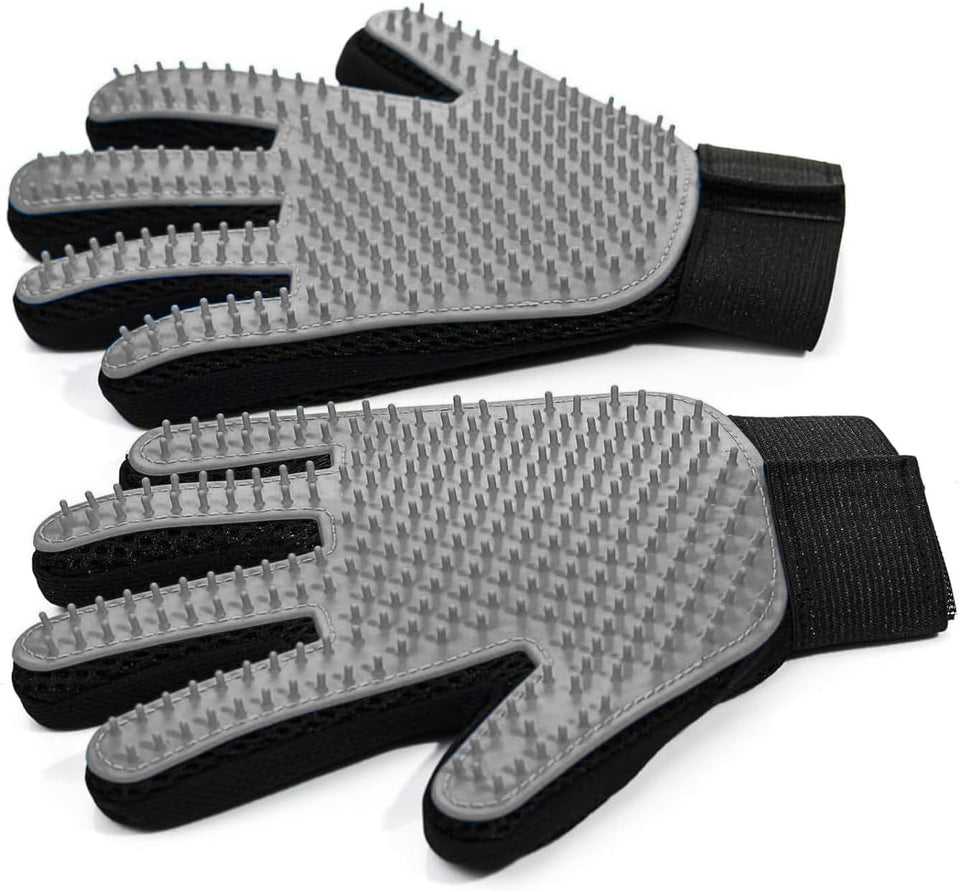 Pet Hair Removal Gloves for Dogs and Cats - 2-in-1 Deshedding Brush Massage Mitt for Shedding Control and Safe Pet Grooming 2-Pack (Blue)