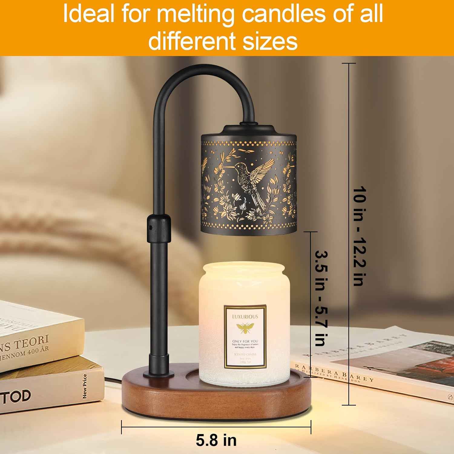hummingbird dimmable candle warmer lamp with timer adjustable height for scented jar candles home decor