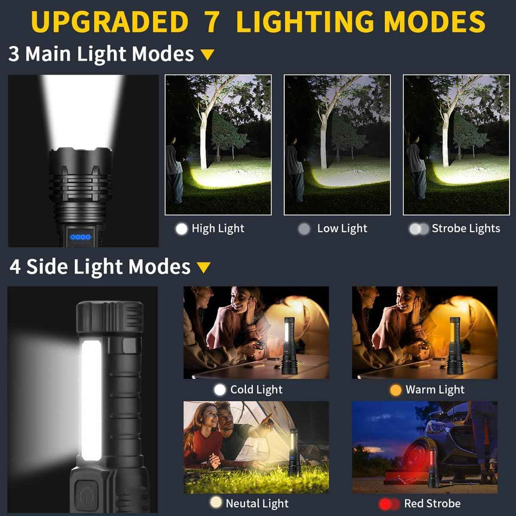 7-mode rechargeable flashlights, 2-pack, high lumens, adjustable, tactical LED flashlights
