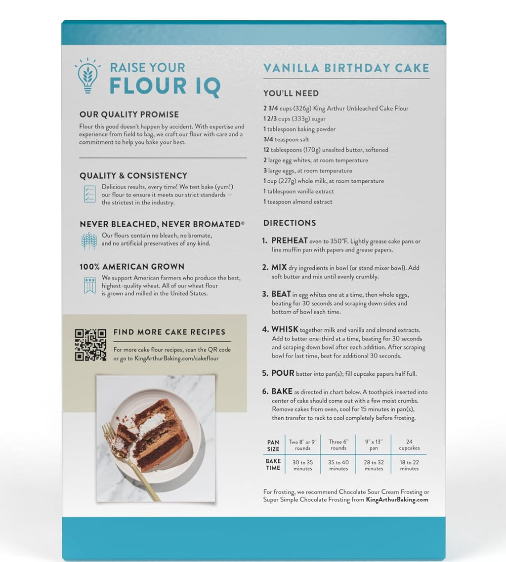 King Arthur, Non-GMO Cake Flour, Unbleached and Unenriched, 2 Pounds, No Preservatives, Baking Essential