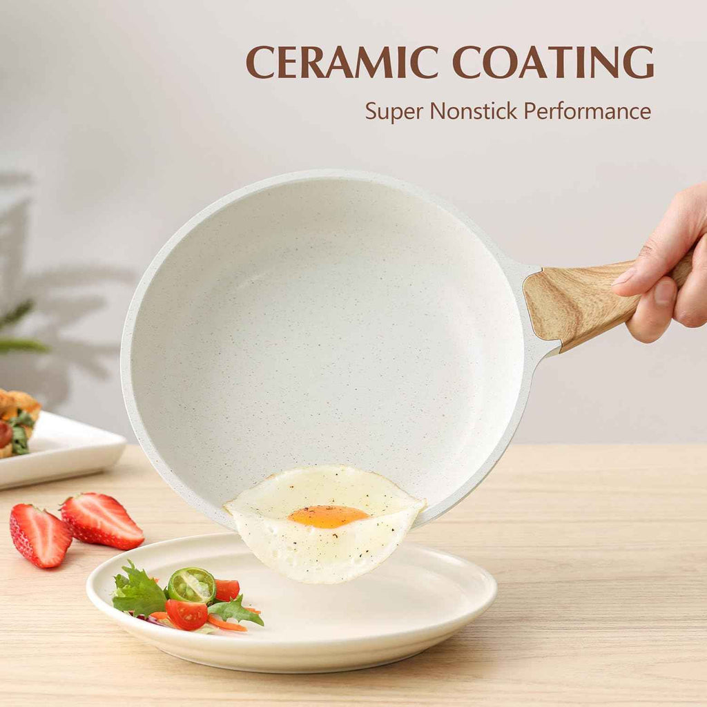 Sensarte Non-stick Ceramic 8-12.5 inch Frying Pan with Lid, Induction Compatible, Non-toxic, Free of PFAS/PTFE