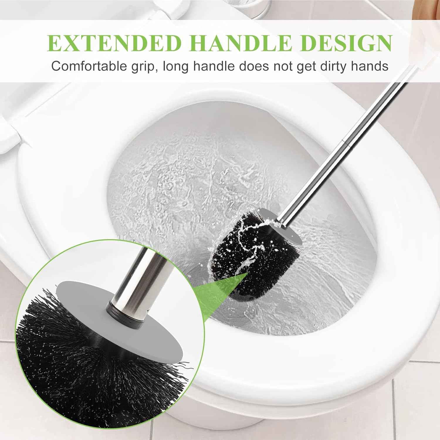 Compact Toilet Brush & Holder, Stainless Steel Handle, Space Saving for Storage