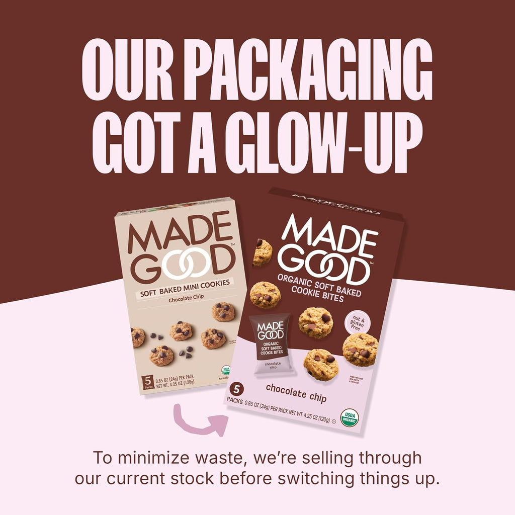 MadeGood Soft Baked Gluten-Free Chocolate Chip Mini Cookies, 30 Count, Perfect for School, Camping, or Movie Snacks