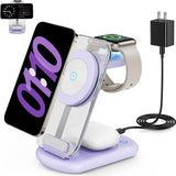 2025 Traveling Wireless Mag-Safe Fast Charging Station,Magnetic 3 in 1 Charger with Light for iPhone 17 16 15 14 13 12 Pro Max Plus,Apple Watch& Air pods 4 3 2 Pro-Gifts for Wife & Husband(White) - ShopUS