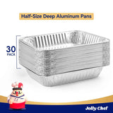 JOLLY CHEF 9x13 Aluminum Foil Pans (30 Pack) - Disposable Half Size Deep Steam Foil Pans for Roasting Turkey, Lasagna, Casseroles - Thanksgiving, Christmas, Parties, Catering