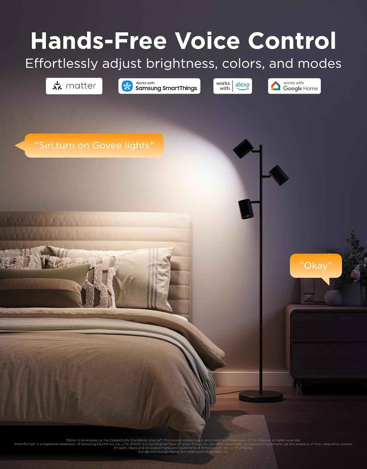 Govee Tree Floor Lamp Compatible with Matter, 3 Rotatable Lights with LuminBlend Technology, Standing Lamp with 64 Dynamic Scenes, Music Sync, Ideal Floor Lamp for Living Room, Bedroom, Office