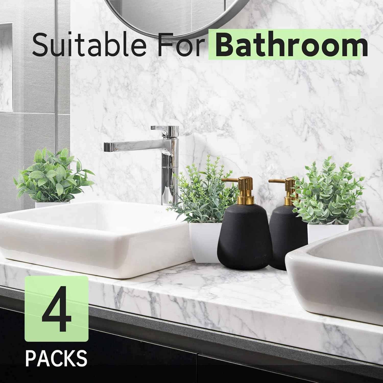 Der Rose 4 Pack Fake Plants Mini Artificial Greenery Potted Plants for Home Decor Indoor Office Table Room Farmhouse Bathroom Decor