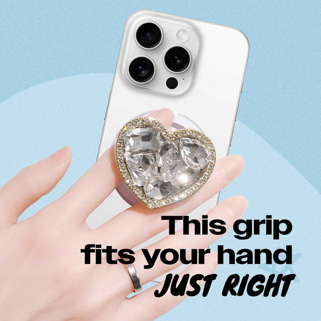 OnTheGrip Compatible with Magsafe Cute Cubic Diamond Heart Shape Design Collapsible Mobile Phone Grip Stand Holder for Smartphone Tablet Cell Phone Accessory (Gold Small)
