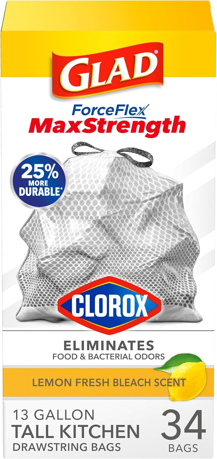 Glad Tall Kitchen Trash Bags 13 Gallon, MaxStrength Cherry Blossom Garbage Bags, Drawstring, 90 Count - ShopUS