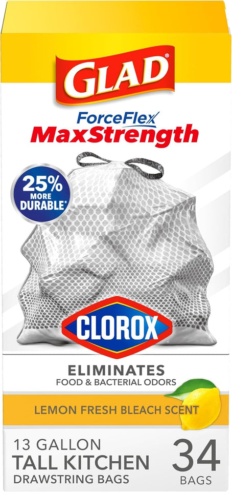 Glad Tall Kitchen Trash Bags 13 Gallon, MaxStrength Cherry Blossom Garbage Bags, Drawstring, 90 Count - ShopUS