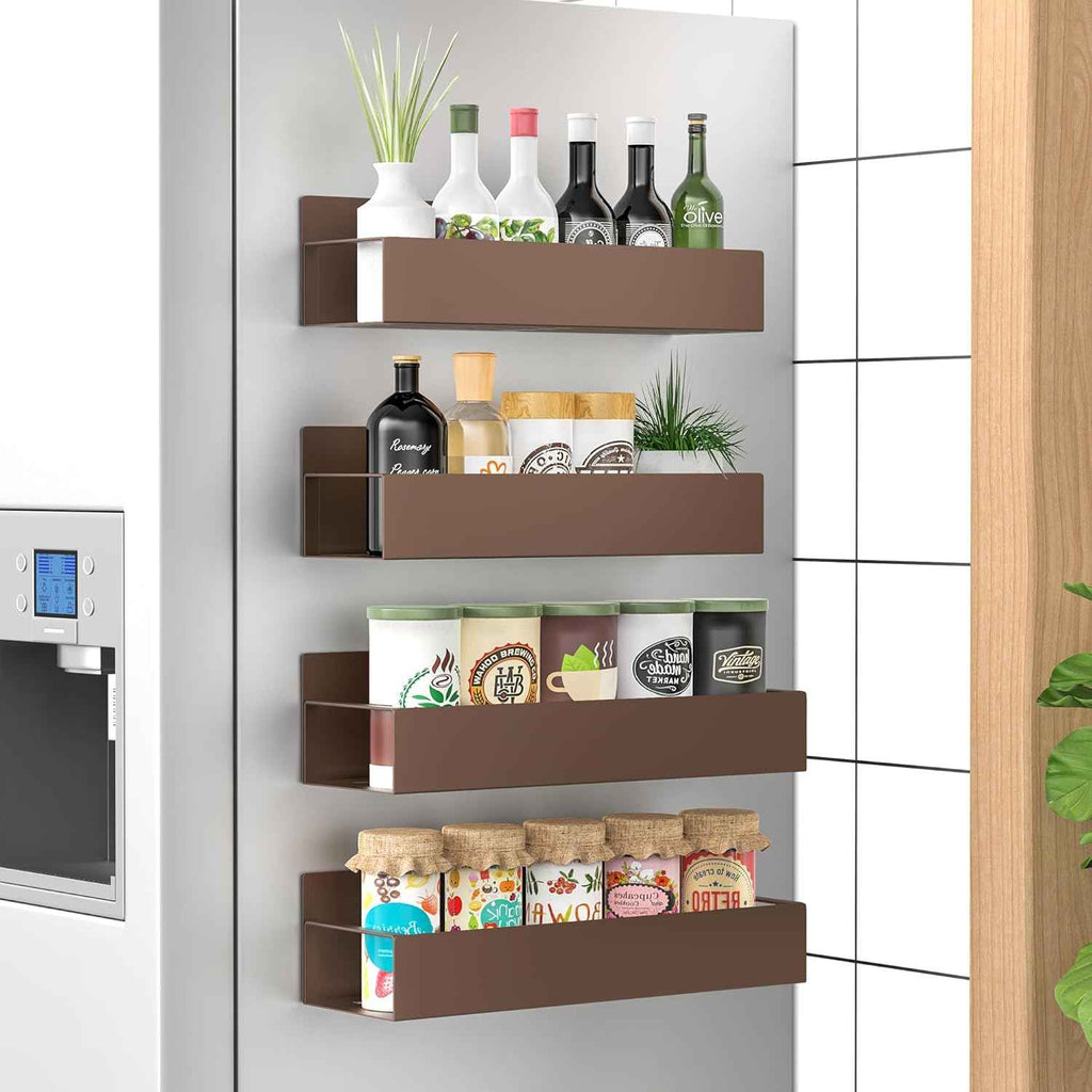 Metal 4 Pack Magnetic Spice Storage Rack Organizer for Refrigerator and Oven, Black Fridge Organizers and Storage