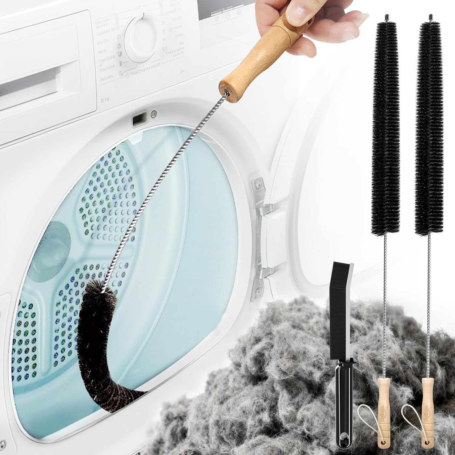 Holikme Dryer Vent Cleaner Kit 2 Pack - Household Cleaning Supplies 304 Stainless Steel Dryer Lint Brush Home Essentials for Lint Trap Dust Vacuum Brush