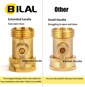 2 Pack Garden Hose Shut Off Valve - Extended Handle - 3/4" Heavy Duty Solid Brass Hose Connector Water Shut Off Valve Hose Shutoff Valve with 4 Pcs Hose Washers