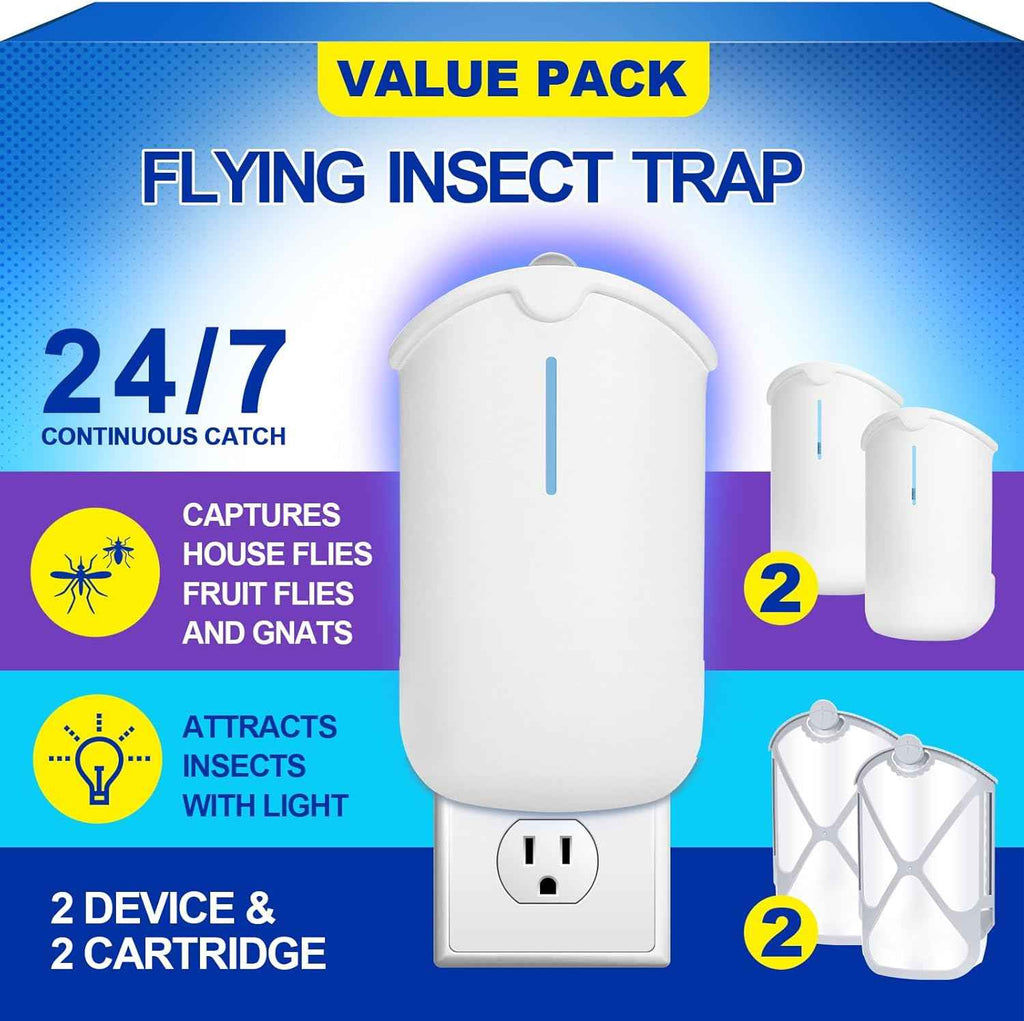 ZEVOM Compatible 2 Device Plug in Fruit Fly Traps with 2 Cartridges for Indoor Bug Catcher