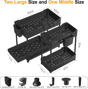 Sevenblue 3-Pack 2-Tier Multi-Use Kitchen and Bathroom Cabinet Organizers with Sliding Drawers
