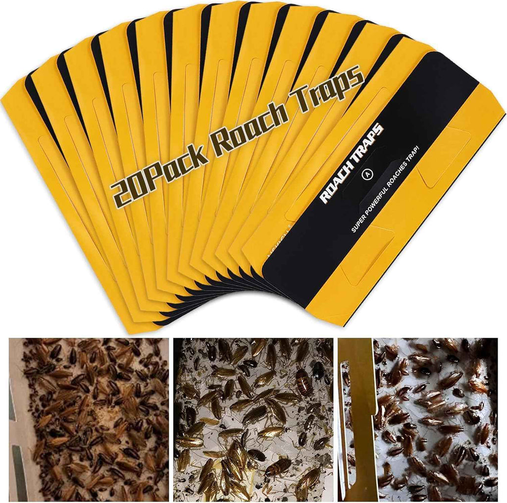 20-pack child & pet safe cockroach traps with strong adhesive, yellow color and 6-month lifespan
