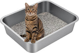 stainless steel metal cat litter box with high sides odor-free non-stick for indoor cats and kittens