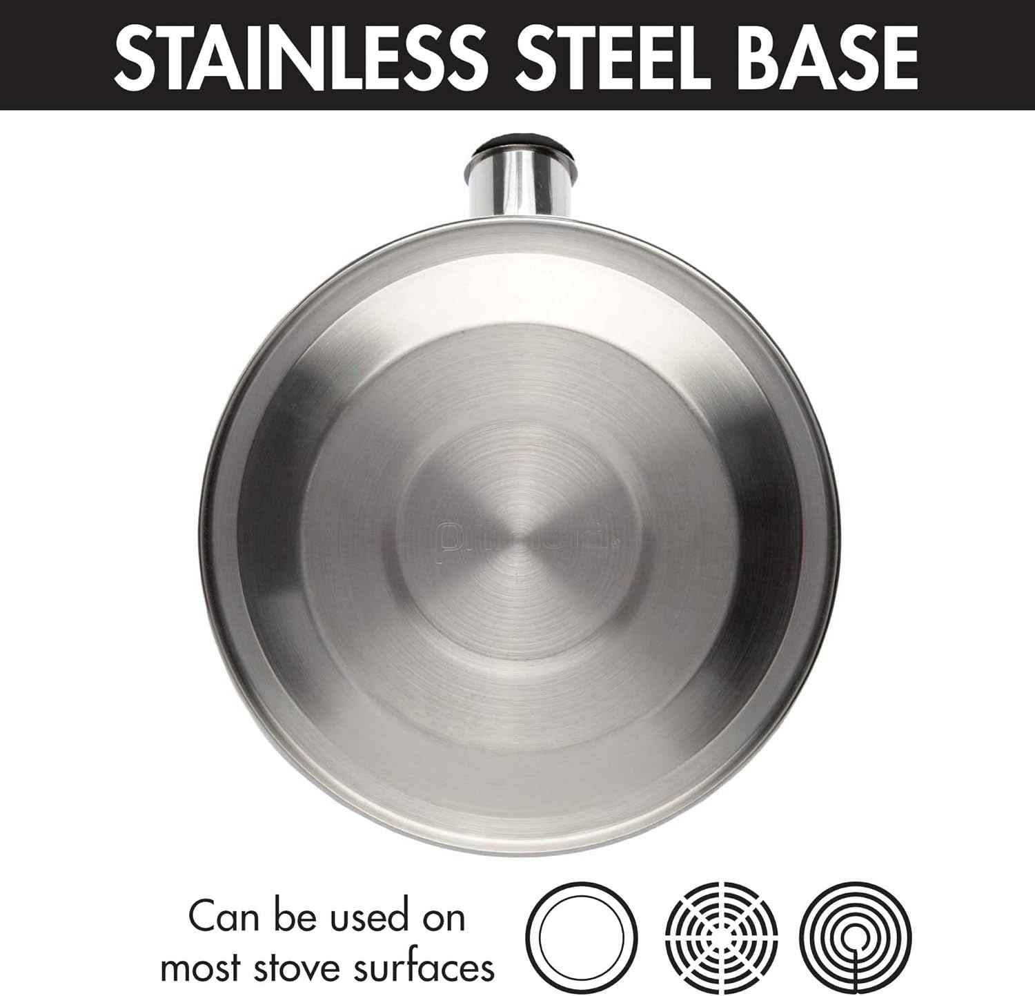Primula Stewart Whistling Stovetop Tea Kettle Food Grade Stainless Steel, Hot Water Fast to Boil, Cool Touch Folding, 1.5-Quart, Brushed with Black Handle