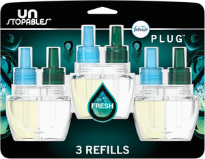 Febreze Plug-in Air Freshener, Odor-Fighting Scented Oil Refill, Air Fresheners for Home, Bathroom and Kitchen, Long Lasting, Unstopables Fresh Scent, 0.87oz Refills, Multi Color, 3 Count