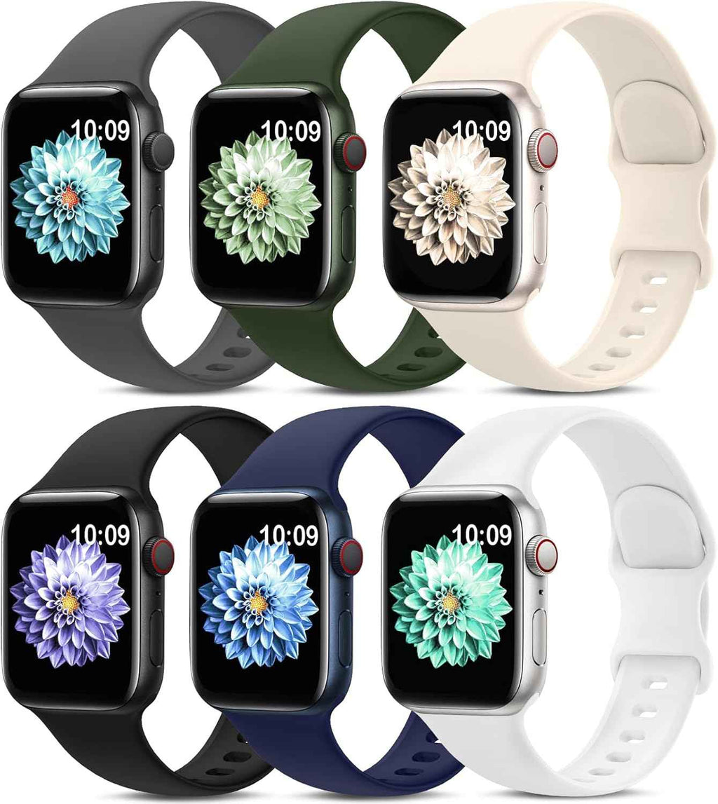 6 Pack Sport Bands Compatible with Apple Watch Band 38mm 40mm 41mm 42mm 44mm 45mm 49mm 46mm,Silicone Waterproof Strap for iWatch Apple Watch Series 11 10 9 Ultra 8 7 6 5 4 3 2 1 SE Women Men