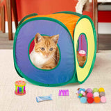 retro shaw cat toys pack, 33pc interactive kitten toys for indoor cats with collapsible play tunnel and feather wand