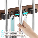 Mop and Broom Holder Wall Mount - Rustic Wood Broom Mop Hanger - Wall Mounted Garden Tool Rack Organizer for Closet Garage Laundry Room Kitchen Decor With 4 Slots & 4 Hooks - ShopUS
