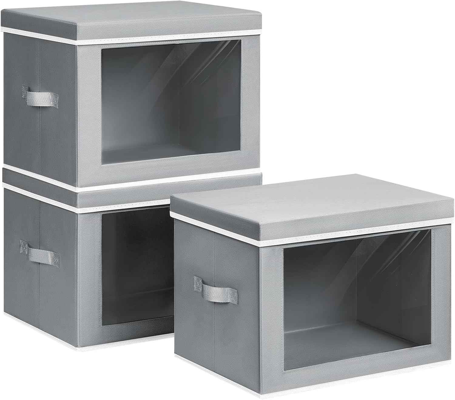 Storage Bins with Lids - Fabric Closet Storage Bins with Window, Collapsible Baskets for Shelves 4 Pack, Home Decorative Boxes for Clothes, Closet, Office, Grey