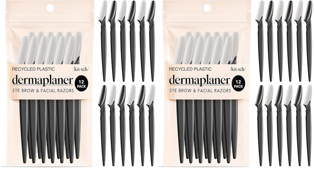 kitsch dermaplane razor for women face - black, 12 pc set - exfoliating facial razor for smoother skin