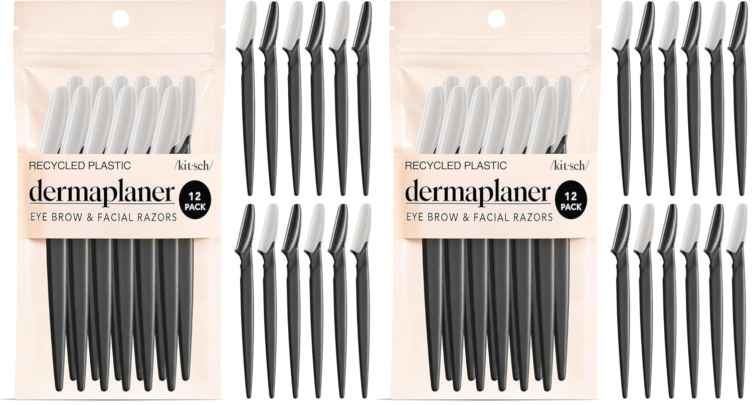 kitsch dermaplane razor for women face - black, 12 pc set - exfoliating facial razor for smoother skin
