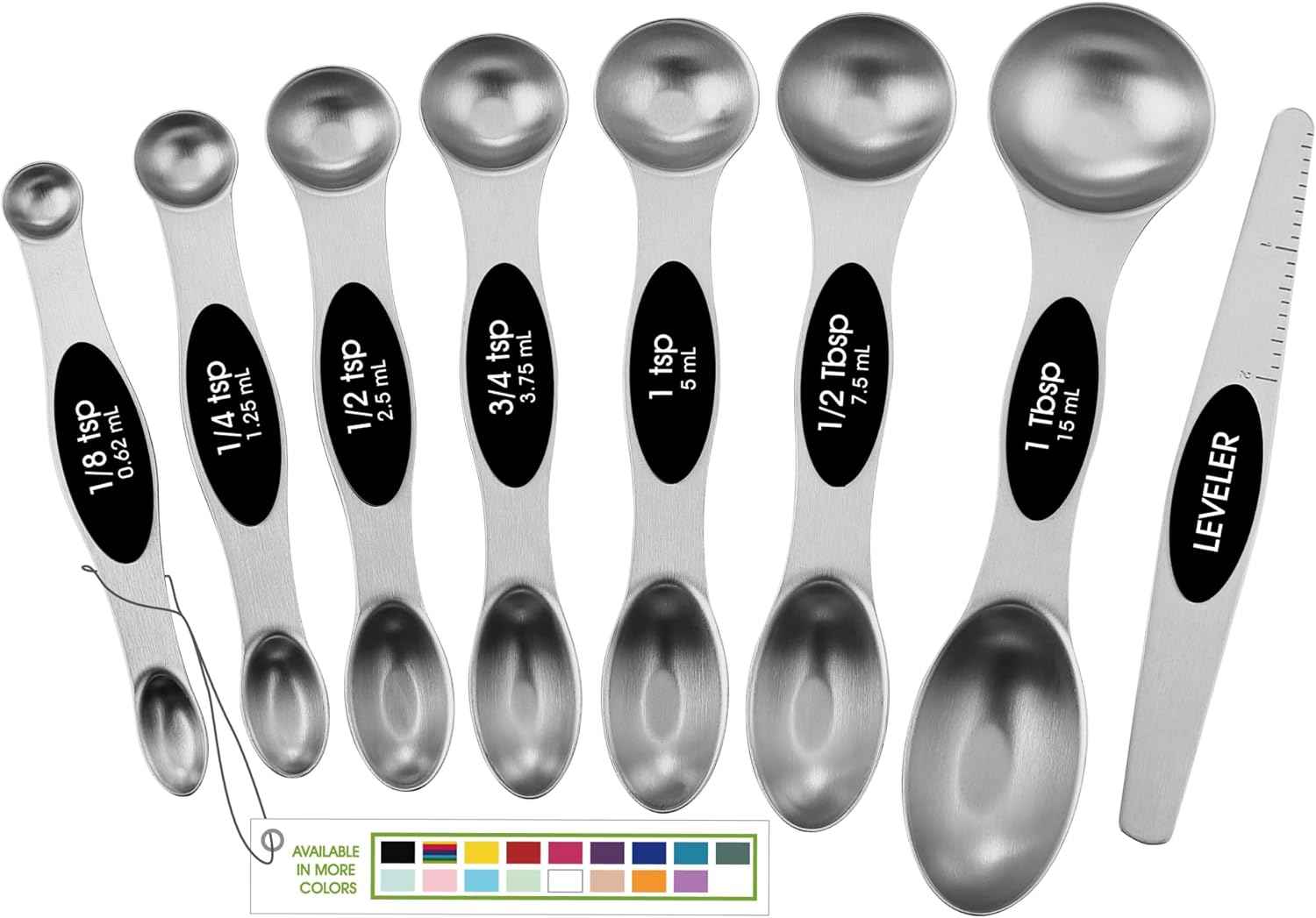 Spring Chef Stainless Steel Magnetic Measuring Spoons Set, Heavy Duty Metal Kitchen Gadgets