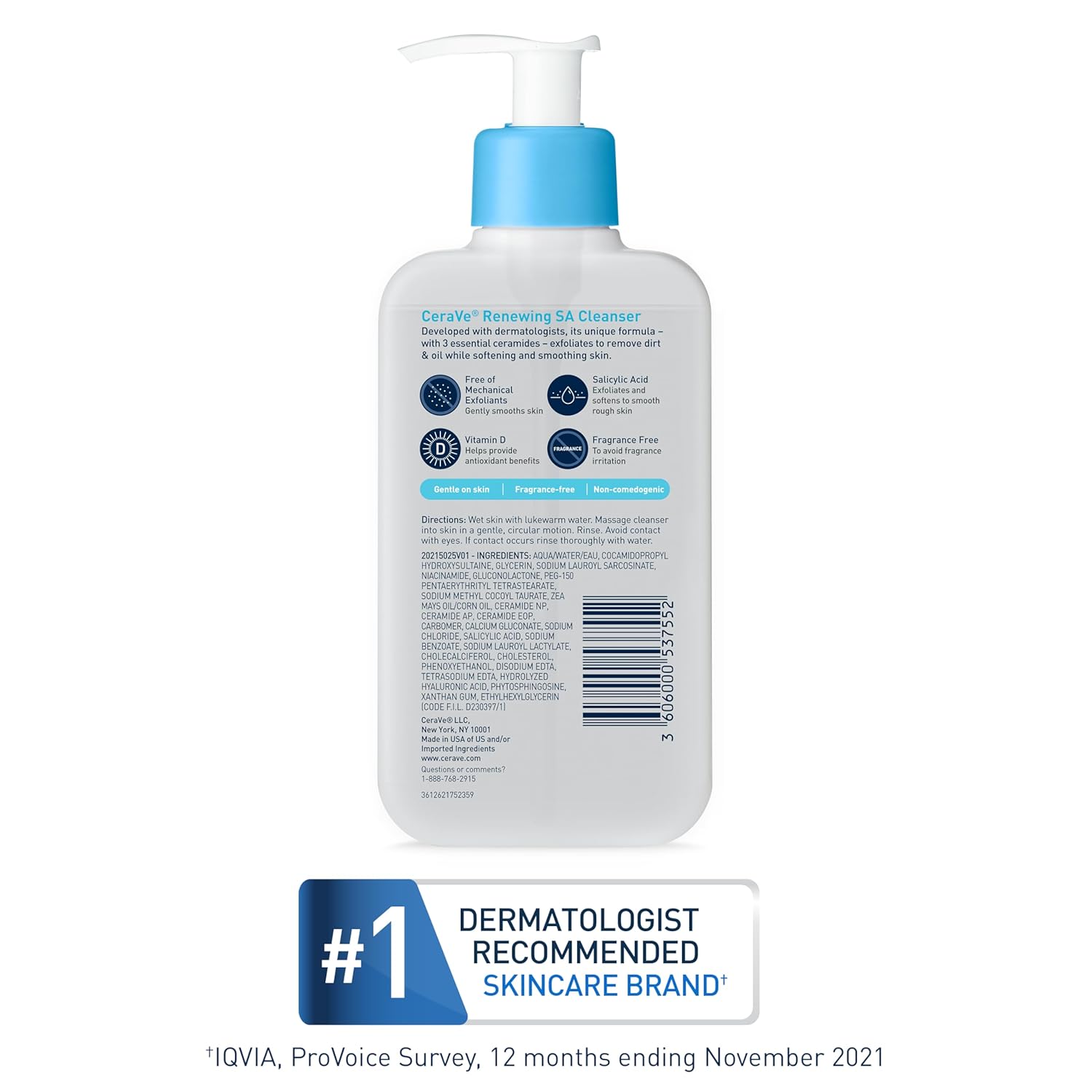 ceraVe Renewing Salicylic Acid Cleanser, 16 Ounce, Hyaluronic Acid, Niacinamide, Ceramides, Exfoliating Face Wash