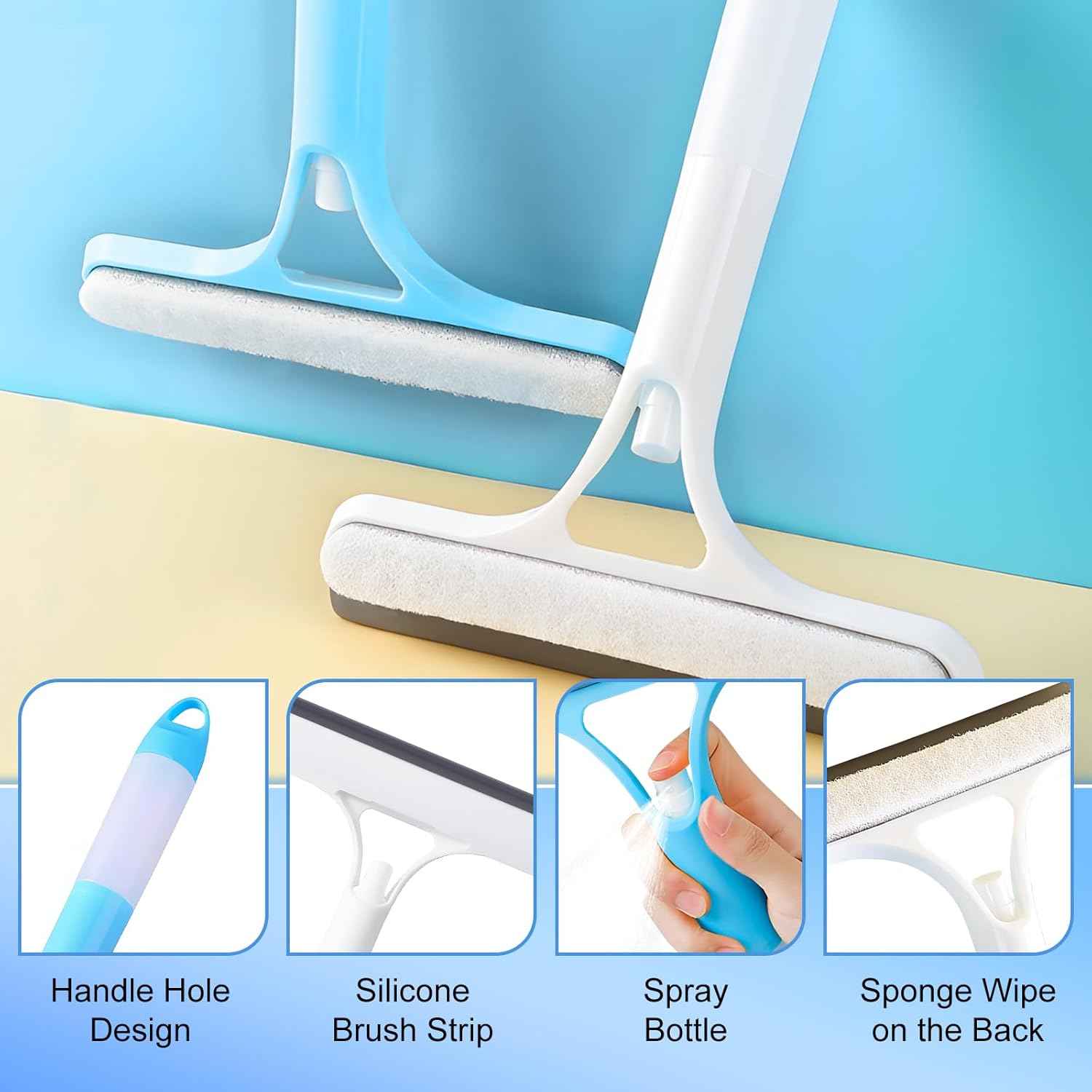3-in-1 Window Cleaning Scraper with Squeegee and Sprayer - Blue