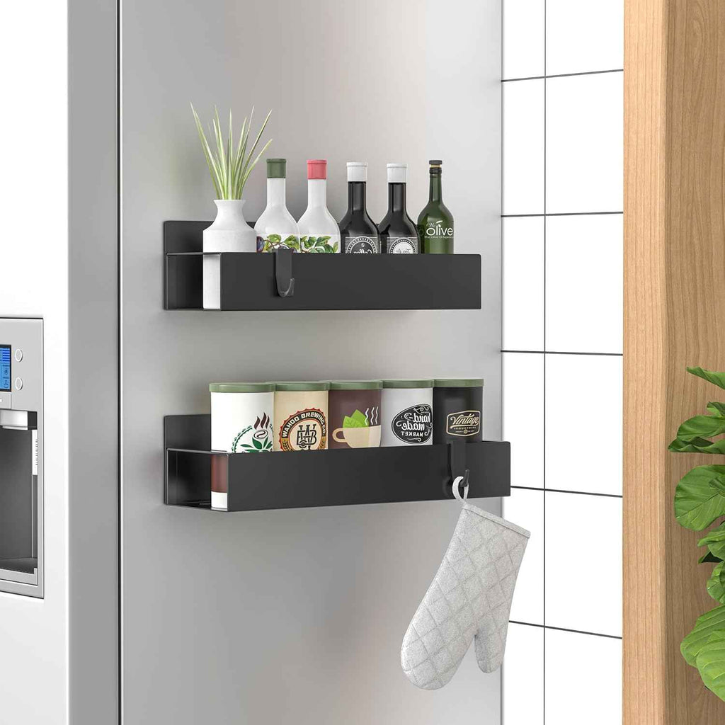 Metal 4 Pack Magnetic Spice Storage Rack Organizer for Refrigerator and Oven, Black Fridge Organizers and Storage