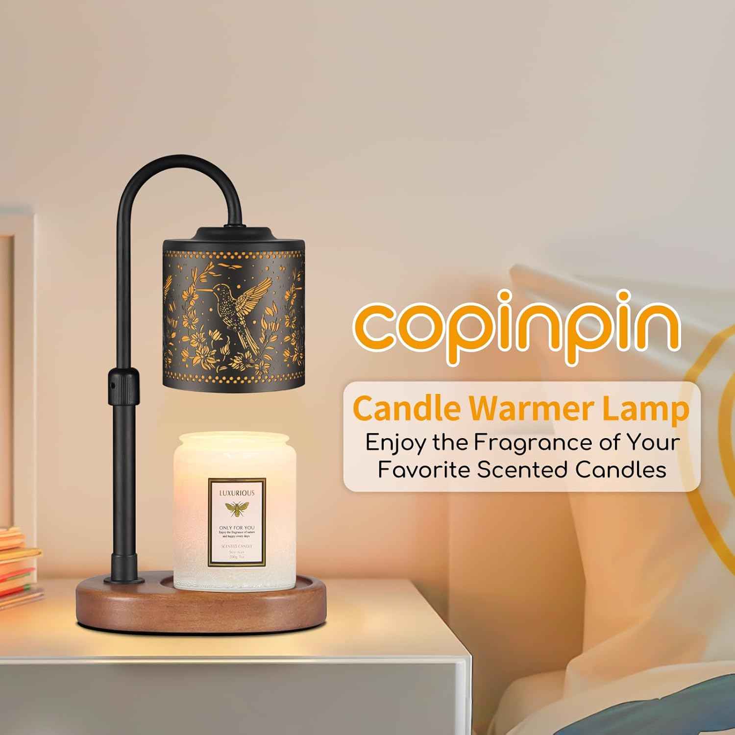Dimmable Candle Warmer Lamp with Timer Adjustable Height for Scented Jar Candles Electric Candle Wax Melt Warmer for Home Decor Christmas Birthday Gifts for Women Mom(Hummingbird)