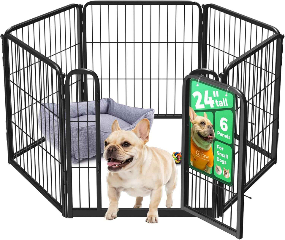 FXW Homeplus Unleashed Indoor Dog Playpen - Stress-Free and Safe Play, Heavy Duty 24 Inch 6 Panels Dog Pen for Puppy and Small Dogs, Black│Patented