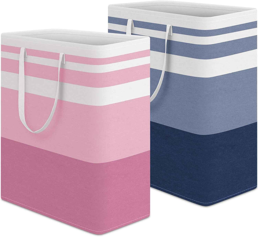 HomeHacks 2 Pack Large Laundry Baskets, Waterproof, Freestanding Laundry Hampers, Collapsible Clothes Hamper with Reinforced Handles in Laundry Room, College Dorm, Bathroom, Bedroom (Grey, 75Lx2)