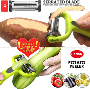 GANNK 3 in 1 Blade Spin Design Potato Apple Vegetable Peelers for Kitchen, I and Y Peelers for Fruit Veggie Potatoes Carrot Cucumber