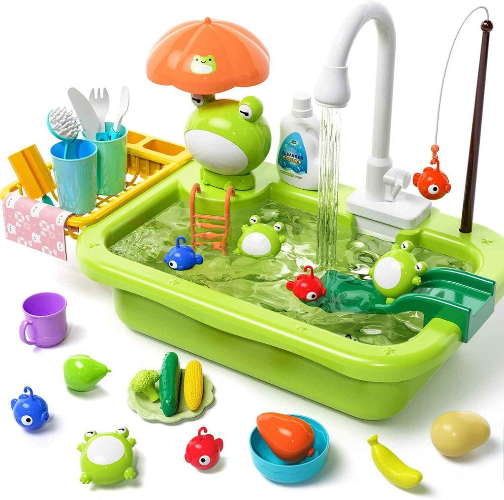 pupu pig kitchen sink play toy with electric faucet and fishing game for boys and girls