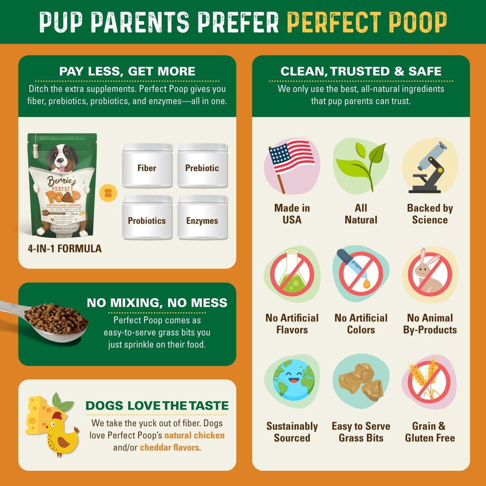 Perfect Poop Digestion & General Health Cheddar Cheese Supplement for Dogs: Fiber, Prebiotics, Probiotics & Enzymes Relieve Digestive Issues