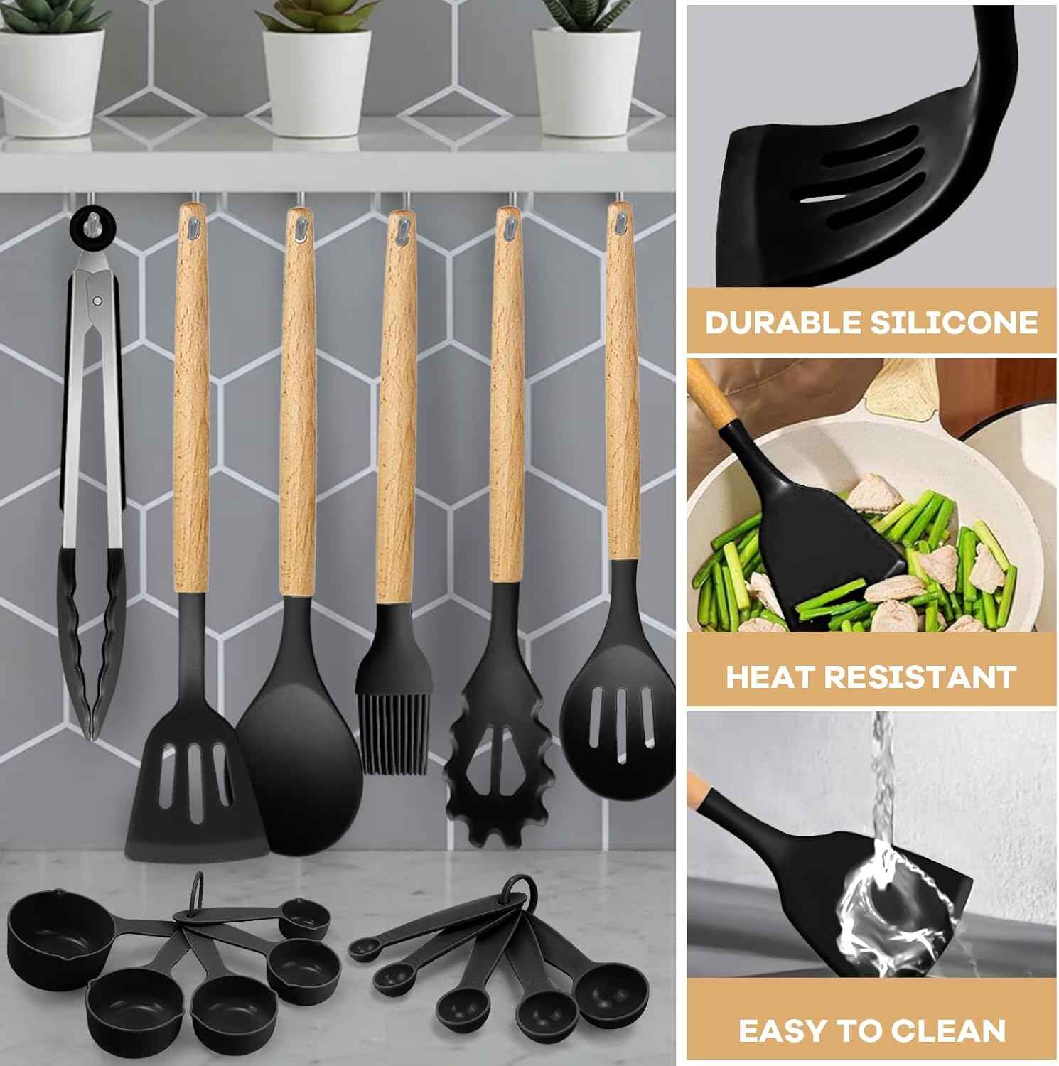 Silicone kitchen utensils set, 22-pc, non-stick, dishwasher safe, BPA free